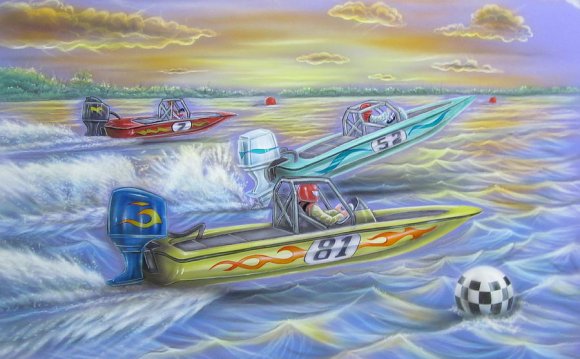 Bass Boat Racing Sunset by