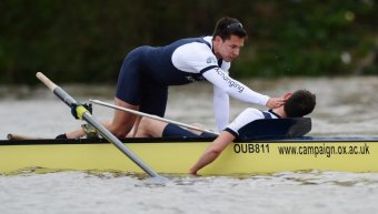 An Oxford rower passes completely after the 2016 race
