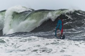 Dany Bruch windsurfing during the Red Bull Storm Chase on August 18th 2013.